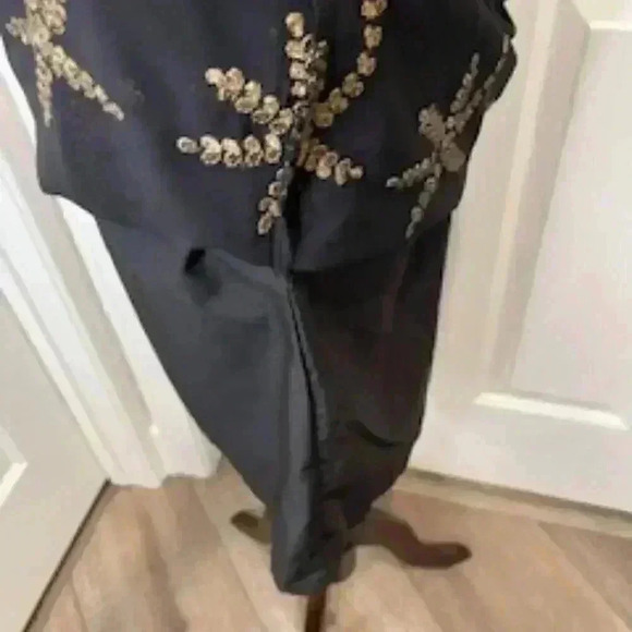 NEW Bonheur D’amour Black gold Embroidered Chiffon Slip Dress Women’s  Large NWT - Picture 12 of 12